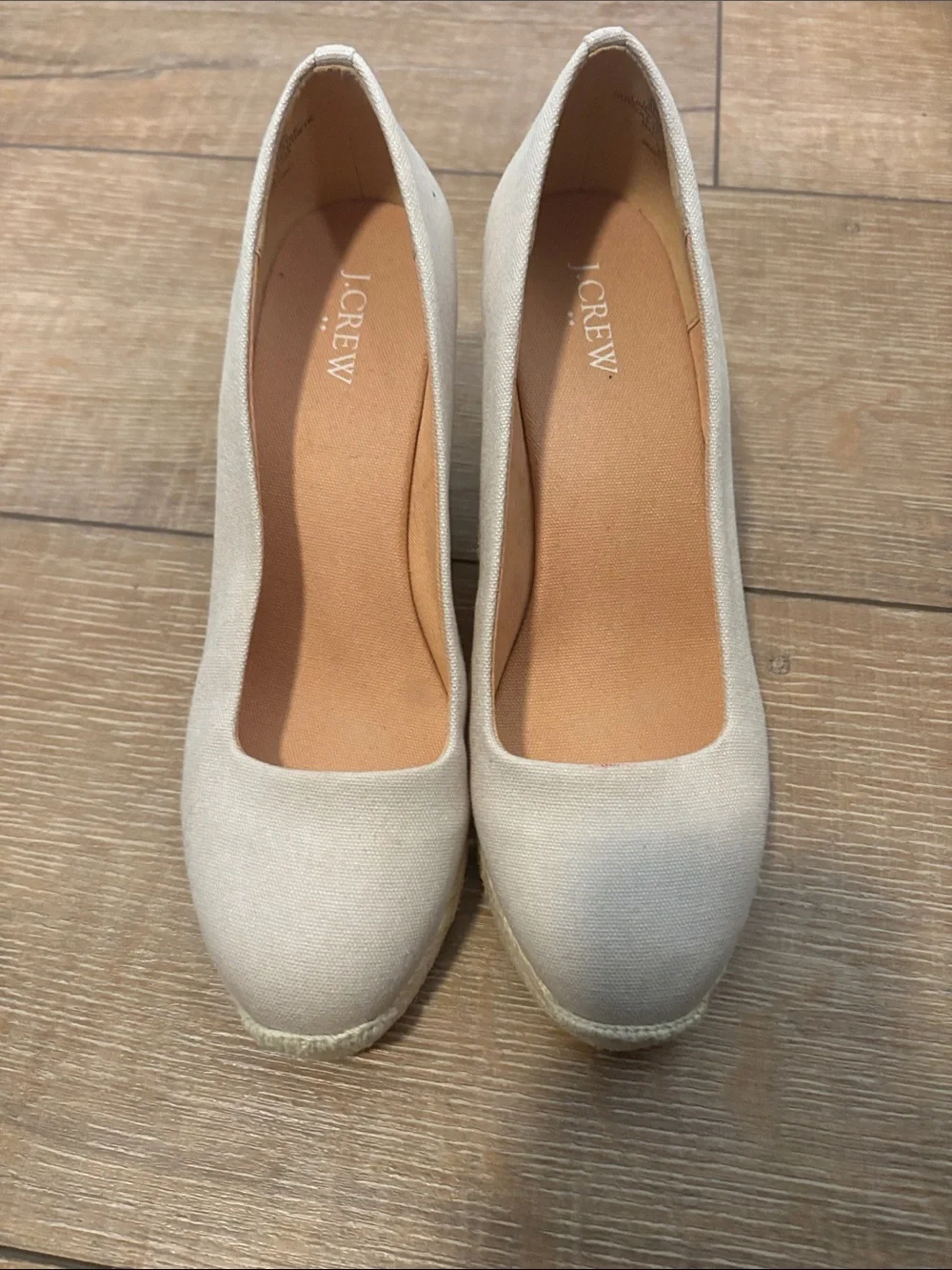 J. Crew Light Beige Canvas Espadrille Wedges